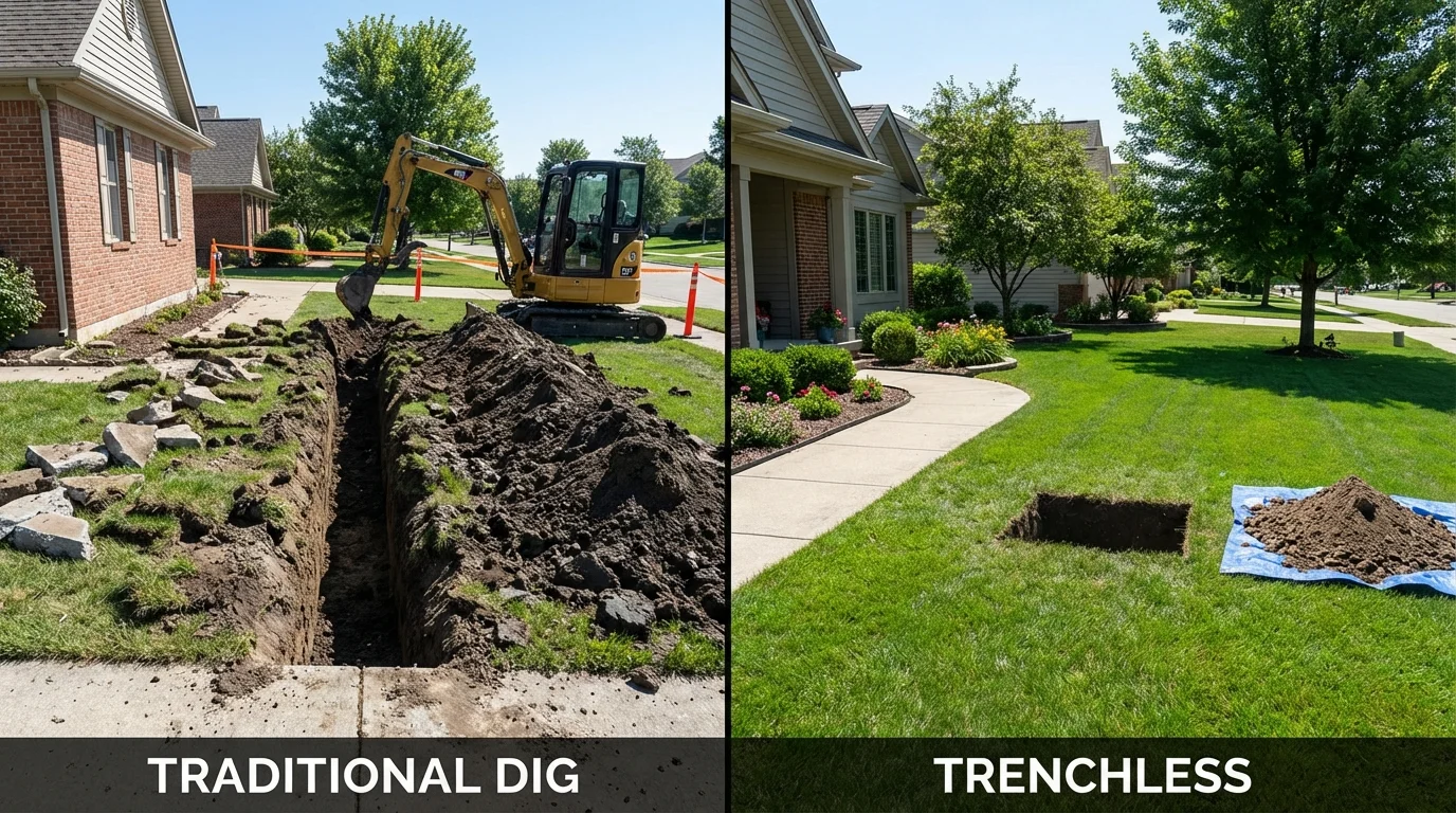 Trenchless sewer repair with minimal yard damage versus traditional excavation in Tarpon Springs, FL